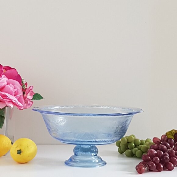 Vintage Indiana Glass Recollections Madrid Blue Pedestal Fruit Bowl - Picture 1 of 9
